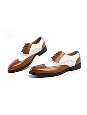 economico Scarpe Oxford-scarpe eleganti da uomo bicolore, stile oxford marrone e bianco, design con lacci, look vintage elegante per matrimoni e occasioni formali