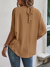 economico Bluse Semplici-Per donna Blusa Top in chiffon Semplice Elegante Classico Moderno Manica Corta Manica a Volant Collo alto Top Regolari Quotidiano Ferie Uscire Blu Nero Marrone Verde Estate Primavera