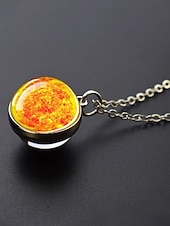 billige Menns smykker-planetanhengskjede for menn, smykker i legering og glasskuppel, flere design med solsystemet, minimalistisk kosmisk stil for hverdagsbruk og gaveiding