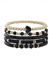 お買い得  レディースブレスレット-女性用ボヘミアンアクリルビーズブレスレットセット、ハートチャーム付きマルチカラーストレッチバングル、バレンタインデーのギフトや普段使いに最適な軽量重ね付け可能なブレスレット