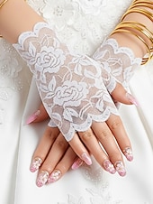 baratos Casamento ACC-Luvas femininas de renda, confeccionadas em renda de poliéster, disponíveis em diversas cores, perfeitas para casamentos, festas e ocasiões especiais.