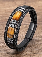 economico Gioielli da uomo-Bracciale da uomo in pietra naturale e finta pelle, cinturino da polso casual intrecciato in vari colori, gioielli alla moda da uomo per l'abbigliamento casual quotidiano e lo street style