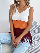 זול מיכל פשוט-בגדי ריקוד נשים טופים מארג מפוצלים עליונית טנק טופ טי ניטים קולור בלוק אופנתי מסוגנן קלסי ללא שרוולים צווארון V חולצות רגילות יומי ליציאה סוף שבוע פול כתום חאקי קיץ אביב