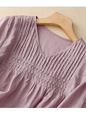 baratos Camisas-Mulheres Camisa Social Camisas com toque de linho Côr Sólida Tecido Vintage à moda Decote V Tops regulares Azul Branco Rosa Roxo Claro Verão Primavera