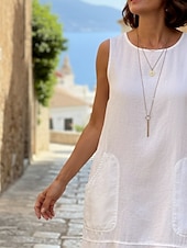 Недорогие Роскошные Платья-Жен. Платье до колена Платье в стиле бохо Сарафан Повседневное платье Платье из хлопка Элегантный стиль Мода Современное на открытом воздухе Отпуск На выход Стандартный Полотняное плетение Без рукавов