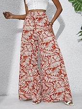 preiswerte weites Bein und hohe Taille-Damen Weite Hosenbeine Chinos Palazzo-Hose Urlaub Streetwear Basic Volle Länge Mittlere Taillenlinie Blumen Tropisch Elastischer Bund Drucken Bequem Unelastisch Täglich Outdoor Straße Blau Marineblau