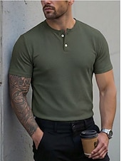 ieftine Tricou casual Henley-Bărbați Cămașă Henley Waffle Tee Top Manșon scurt Henley Vară Culoare solidă Modă Designer Comfortabil Nasturi Simplu Casual Zilnic În aer liber Negru Roz Alb Top tricou pentru bărbați