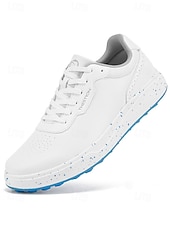 voordelige Heren Golf Schoenen-Witte golfschoenen voor heren zonder spikes, ademend bovenwerk, stabiele gripzool, minimalistische sportstijl voor golfbanen en casual gebruik.