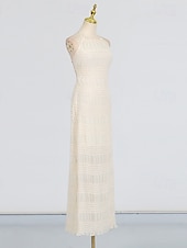 economico Piccole vestiti bianchi-Linea ad A Lunghezza al pavimento Abito Bianco Abiti per invitati a matrimoni Elegante Senza Maniche All'americana Festa in giardino Matrimonio con Arricciato