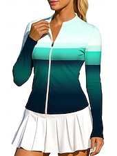 economico Camicia Donna-Per donna Geometrico Blocco di colori Sfumatura A righe Top Maglietta sportiva Maglia da tennis Maglietta da tennis Manica Lunga Cerniera Floreale UPF50+ Resistente ai Raggi UV Alta elasticit