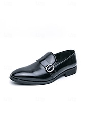 baratos Mocassins-Sapatos masculinos de couro envernizado rosa com fivela e detalhes em preto - sapatos sociais modernos para eventos sofisticados e casamentos.