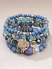 Χαμηλού Κόστους Γυναικείο βραχιόλι-Γυναικείο σετ βραχιολιών από ακρυλικό και κράμα αλουμινίου σε στυλ boho – πολλά χρώματα, γούρι σε σχήμα καρδιάς, ιδανικό για την ημέρα του Αγίου Βαλεντίνου και για καθημερινή χρήση