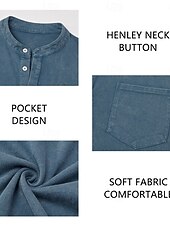 billige Uformell Henley T-skjorte-Herre Henly-skjorte 100% bomullssyre-vaskeskjorte T-skjorte T-skjorte Kortermet Ensfarget Retro / vintage Fritid Lomme Gammeldags stil Vasket Henley Avslappet Sommer Vår Høst Svart Rosa Lysegrønn