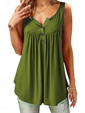 preiswerte Einfacher Tank-Damen Tank Top Gerafft Knöpfe Einfach Stilvoll Klassisch Lässig Ärmellos V Ausschnitt Normale Oberteile Täglich Wochenende Schwarz Weiß Wein Marineblau Fuchsie Sommer Frühling