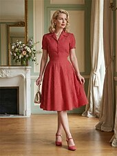 levne Retro styl 50. let-Dámské vintage puntíkované lodičky Mary Jane z 50. let - retro rockabilly boty s kulatou špičkou a robustním podpatkem na středním podpatku na letní dovolenou &amp;večírky