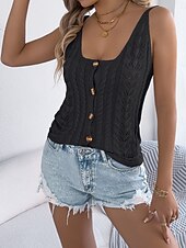 economico Serbatoio Semplice-Per donna Top a maglia a coste Canotta Maglietta Bottoni Tinta unica Moda Classico Casual Senza Maniche Collo quadrato Top Regolari Quotidiano Uscire Weekend Nero Bianco Cachi Estate Primavera