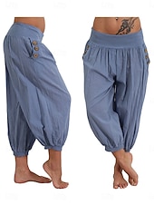 Χαμηλού Κόστους Βασικά Ψεύτικα Κάτω-Γυναικεία Κάπρι παντελόνια Θρασύς κινέζικα Καλοκαιρινό σορτς Κομψό Διακοπές Βίντατζ Πλήρες μήκος Μεσαία Μέση Συμπαγές Χρώμα Κουρελού Τσέπη Ελαστική ζώνη μέσης Άνετα Αναπνέει Ανελαστικό