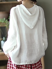 abordables Blouses Unies-Femmes Chemises en coton et lin Boutons Couleur Unie ancien Basique Occasionnel manche longue À capuche Hauts Réguliers Quotidien Bleu Blanche Rouge Abricot Été Printemps Automne