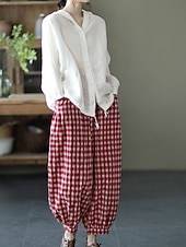 abordables Blouses Unies-Femmes Chemises en coton et lin Boutons Couleur Unie ancien Basique Occasionnel manche longue À capuche Hauts Réguliers Quotidien Bleu Blanche Rouge Abricot Été Printemps Automne