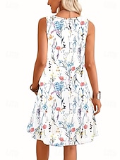 abordables Vestidos florales-Mujer Vestido hasta la Rodilla Vestido informal Vestido de una línea Vestido de flores Vestido de verano Elegante Casual Cita Ajuste regular Floral Sin Mangas Escote en Pico Camiseta con cuello