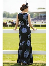 economico Lunghezza del pavimento-Sirena Tromba Lunghezza al pavimento Abito da invitata a nozze Abito Derby Abito da sera Abito da cerimonia per signora Senza Maniche Scollo a V Elegante Ospite di nozze Derby del Kentucky Raso con