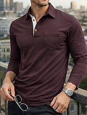 preiswerte Klassisches Poloshirt für Herren-Herren Poloshirts Golf Poloshirts Lässig Arbeit Klassisch Langarm Farbblock Knöpfe Sommer Frühling Frühling &amp; Herbst Normale Passform Blau Schwarz Wein Purpur Armeegrün Kaffee Poloshirts