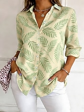 economico Bluse Floreali-Per donna Camicia Camicia button-down Camicia casual Camicia da Spiaggia Stampato Grafico Foglia Elegante Classico Casual Manica Lunga Colletto a Camicia Top Regolari Quotidiano Ferie Uscire Giallo