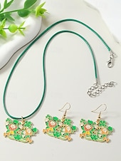 olcso kiegészítők-Női ötvözet anyagból készült Szent Patrik-napi nyaklánc és fülbevaló szett lóhere, kalap és lóhere mintákkal, tökéletes Szent Patrik-napra, mindennapi viseletre és ünnepi alkalmakra.