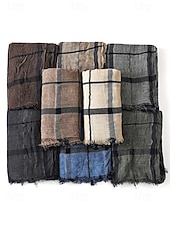 economico Cravatte e papillon da uomo-sciarpa a quadri in cotone e lino da uomo – vari colori, leggera e traspirante – perfetta per l'uso quotidiano casual