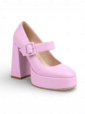 abordables Estilo Disco y Hippie de los años 70-Tacones de plataforma rosas para mujer con correa de hebilla: estilo retro chic para San Valentín, fiestas y ocasiones especiales.