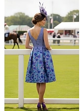 abordables Longitud del té-Corte A Hasta la Rodilla Vestido Derby Vestimenta formal Elegante Sin Mangas Cuello Barco Formal El derby de Kentucky con Bloque de Color