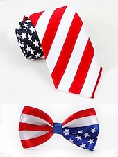 preiswerte Zubehör-Vereinigte Staaten 250. Jubiläum Herren patriotisches Krawatte  Fliege Set Polyester Amerikanische Flagge Design klassischer formeller Stil für USA Unabhängigkeitstag Paraden Partys  Feierlichkeiten