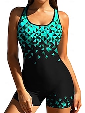 preiswerte One Pieces Rash Guards-Damen Standard Anti UV Shirt Einteiliger Surfanzug Badeanzug Geometrisch Farbblockierung mit integriertem BH Boyleg Kurzes Bein UV Schutz Elastisch Ärmellos Surfen Schnorcheln Wassersport Sommer