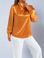 voordelige Chique Blouses-Dames Overhemd Satijnen overhemd Normaal shirt Met ruches Effen Stijlvol Basic Klassiek Lange mouw Hoge nek Normale tops Dagelijks Feestdagen Uitgaan Zwart Wit Wijn Rood Lente Herfst