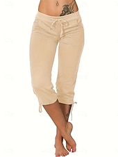 Χαμηλού Κόστους Απλό κολάν-Γυναικεία Κάπρι παντελόνια κινέζικα Κολάν Κομψό στυλ street Καθημερινό Μήκος μοσχάρι Μεσαία Μέση Σκέτο Κορδόνι Τσέπη Άνετα Άνεση Ελαστικό Καθημερινά ΕΞΩΤΕΡΙΚΟΥ ΧΩΡΟΥ Διακοπές