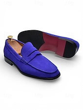 economico Mocassini-mocassini da uomo in vera pelle: eleganti mocassini slip-on in pelle di vacchetta blu per matrimoni ed eventi semi-formali