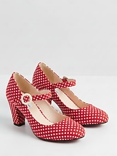 levne Retro styl 50. let-Dámské vintage puntíkované lodičky Mary Jane z 50. let - retro rockabilly boty s kulatou špičkou a robustním podpatkem na středním podpatku na letní dovolenou &amp;večírky