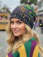 tanie Akcesoria-Damska czapka beanie z poliestru z nadrukiem, może służyć jako komin, wielowzorzysta, w stylu karnawałowym Mardi Gras, z miękkiej, elastycznej tkaniny, 2 w 1 jako nakrycie głowy i szalik na festiwale, imprezy i na co dzień