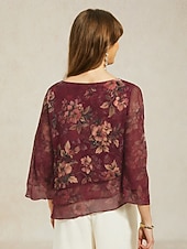abordables Blouses Florales-Femmes Chemisier Hauts en mousseline de soie À lacets Fleuri Élégant Manche 3/4 Manche cloche Col ras du cou Hauts Réguliers Quotidien robe demoiselle d honneur Fête Vin Été Printemps Automne