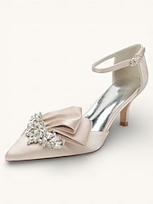 abordables novia-Elegantes zapatos de novia de satén con detalle de diamantes de imitación para mujer: punta puntiaguda, tacón bajo, tira al tobillo y varios colores.