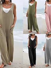 economico Tuta-Per donna Normale Tuta Attivo Tinta unica Senza Maniche Gamba larga Scollo a V Tasca Quotidiano Vacanza Vestibilità comoda Nero Rosa Verde Estate