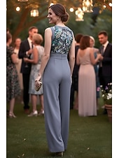  Overalls Overall Hosenanzug Bodenlang Perlenbestickt Abendkleid Kleid der Brautmutter Brautmutterkleid Ärmellos V Ausschnitt Elegant Einfach Minimalistisch Formell Hochzeitsgast mit Schärpe / Band