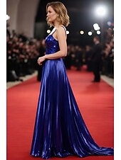 economico Abiti da Sera a Linea A-Linea ad A Strascico a Terra Abito da invitata a nozze Abito Formale Abito da sera Abito da Sera Elegante Scintillante Stile Celebrità Senza Maniche Spalline sottili Festa serale Matrimonio con