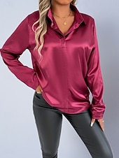 economico Bluse Semplici-Per donna Camicia Camicia in raso Camicia casual Blusa Bottoni Semplice Elegante Essenziale Classico Manica Lunga Colletto a Camicia Top Regolari Quotidiano Ferie Uscire Nero Bianco Rosso Blu Reale