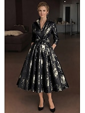 billige Ankellengde-A-linje Te-lengde Skjortekjole Formell kjole Aftenkjole Kjole til brudens mor 3/4 ermer Skjortekrage Elegant Årgang Formell Jacquard med Belte / bånd Sløyfe(r) Blomst