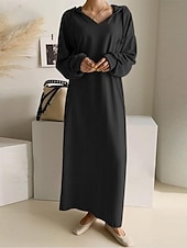 economico Vestito bianco-Per donna Abito maxi Abito a Tubino Casual Quotidiano Vestibilità comoda Semplice Manica Lunga Con Cappuccio Nero Marrone chiaro Grigio Primavera Autunno Inverno