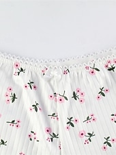 ieftine Bluze și pantaloni de pijama pentru femei-Pentru femei Set pijama Casual Confortabili Floral Talie elastică Pantaloni Scurți Zilnic Casă Fără manșon Curele de Alb Vară Primăvară Zvelt
