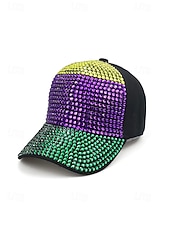 preiswerte Zubehör-Unisex-Paillettenkappe aus Polyester – Karnevalshut mit Strassverzierungen, verschiedene Muster für Freizeit und Festlichkeiten