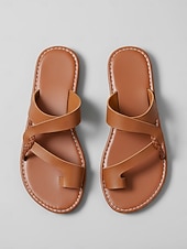 economico Infradito scivolosi-sandali bassi da donna in similpelle marrone chiaro – stile estivo casual con cinturino incrociato minimale, scarpe comode e leggere per le vacanze, le passeggiate in spiaggia, i viaggi in città e l'uso quotidiano