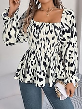 economico Bluse Floreali-Per donna Camicia Blusa Top in chiffon Leopardo Elegante Classico Moderno Manica Lunga Collo quadrato Top Regolari Quotidiano Ferie Uscire Nero Bianco Verde Primavera Autunno